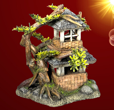Aquarium Deko  HAUS MIT BAUM  Terrarium Dekoration Garnelen Hhle  Zubehr | eBay.de