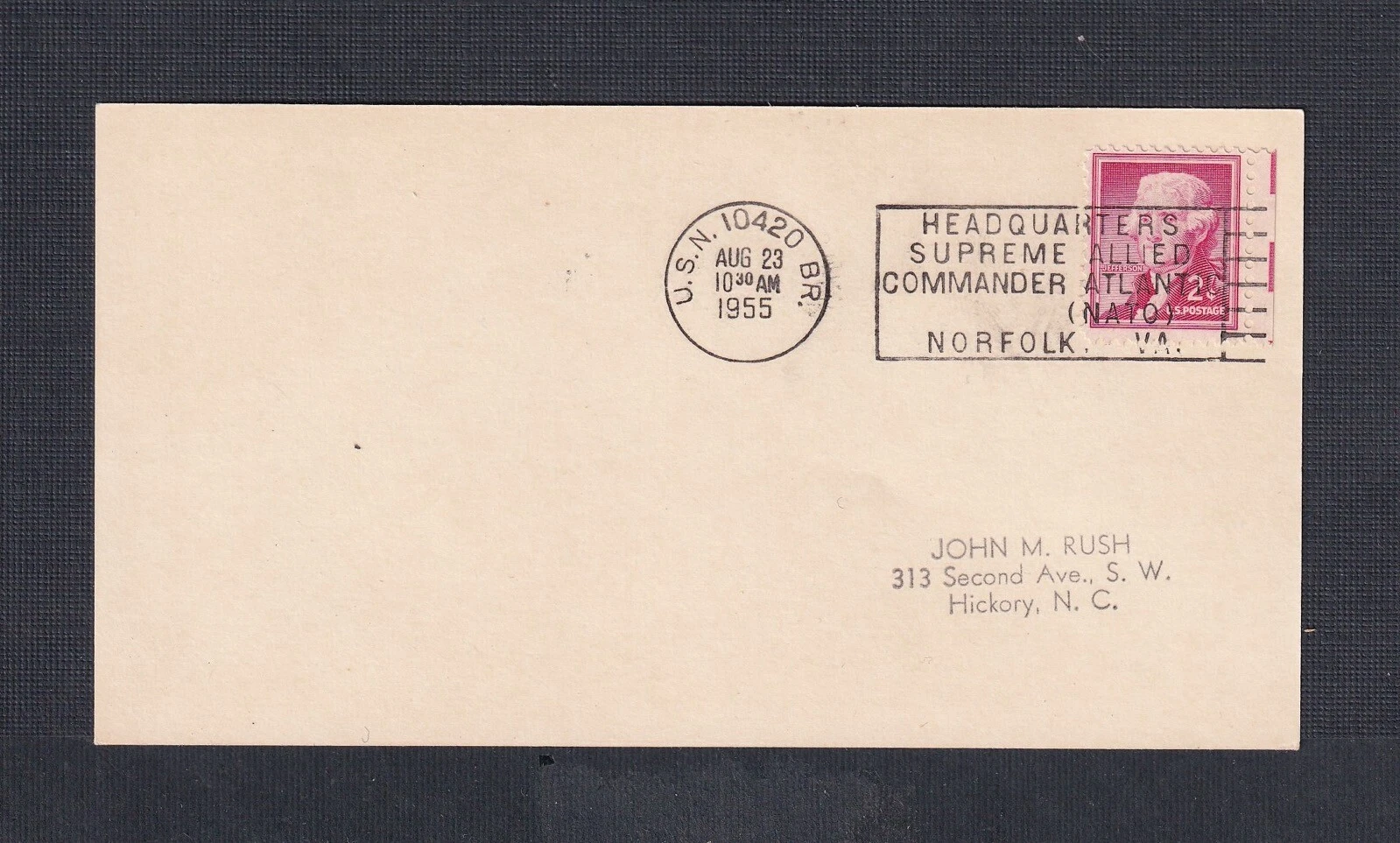 CARTE USA 1955 « COMMANDANT SUPRÊME ALLIÉ QUARTIER GÉNÉRAL DE L'OTAN » MARINE AMÉRICAINE 10420 BR