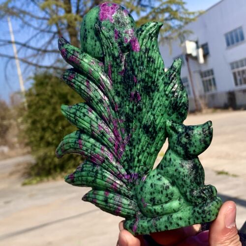 231G Natural green ruby zoisite (anylite) nine tailed fox crystal healing - Picture 8 of 21