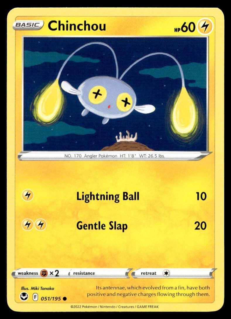 Chinchou 51/195 Pokemon Card Silver Tempest Common 60 HP Near Mint B13