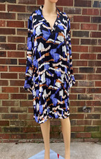 Nine West Multi Color Geo Abstract Print Pleated Collared Dress,Size XXL,Lined