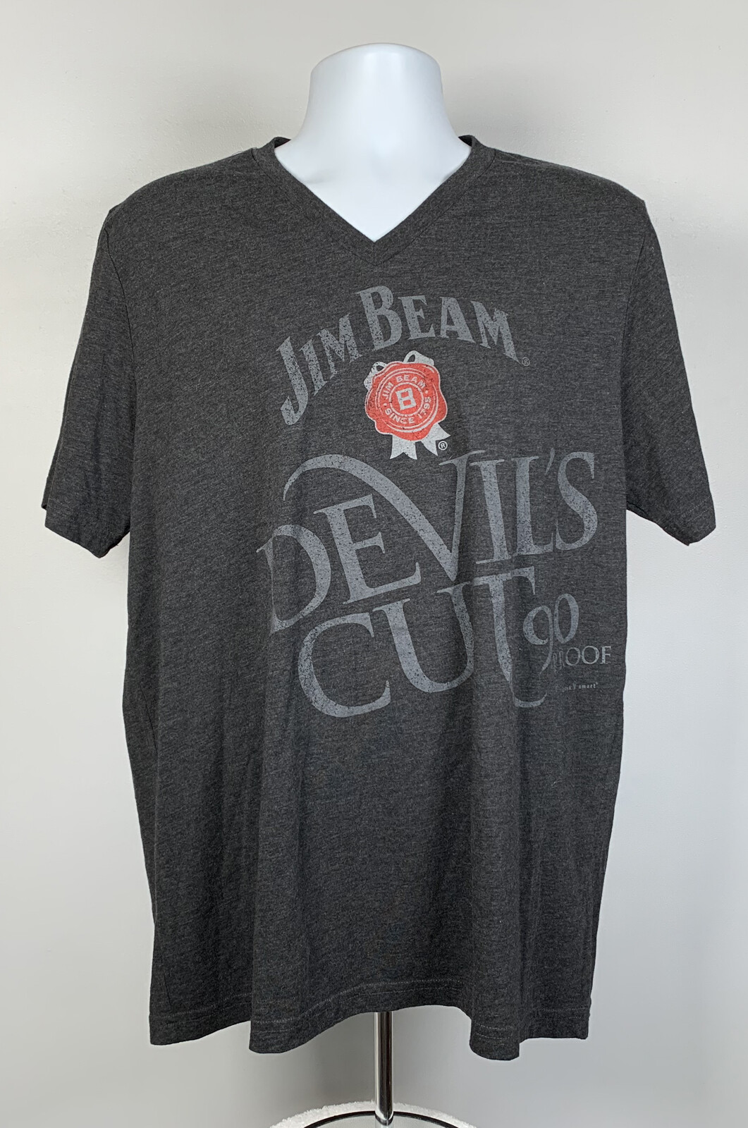 Jim Beam Devils Cut Whiskey V-Neck T-Shirt for Men XL Black USA Made