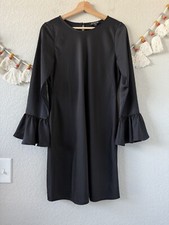 J. Crew Winter Garden Black Flare Sleeve Silky Mini Dress Whimsical Careerwear 8