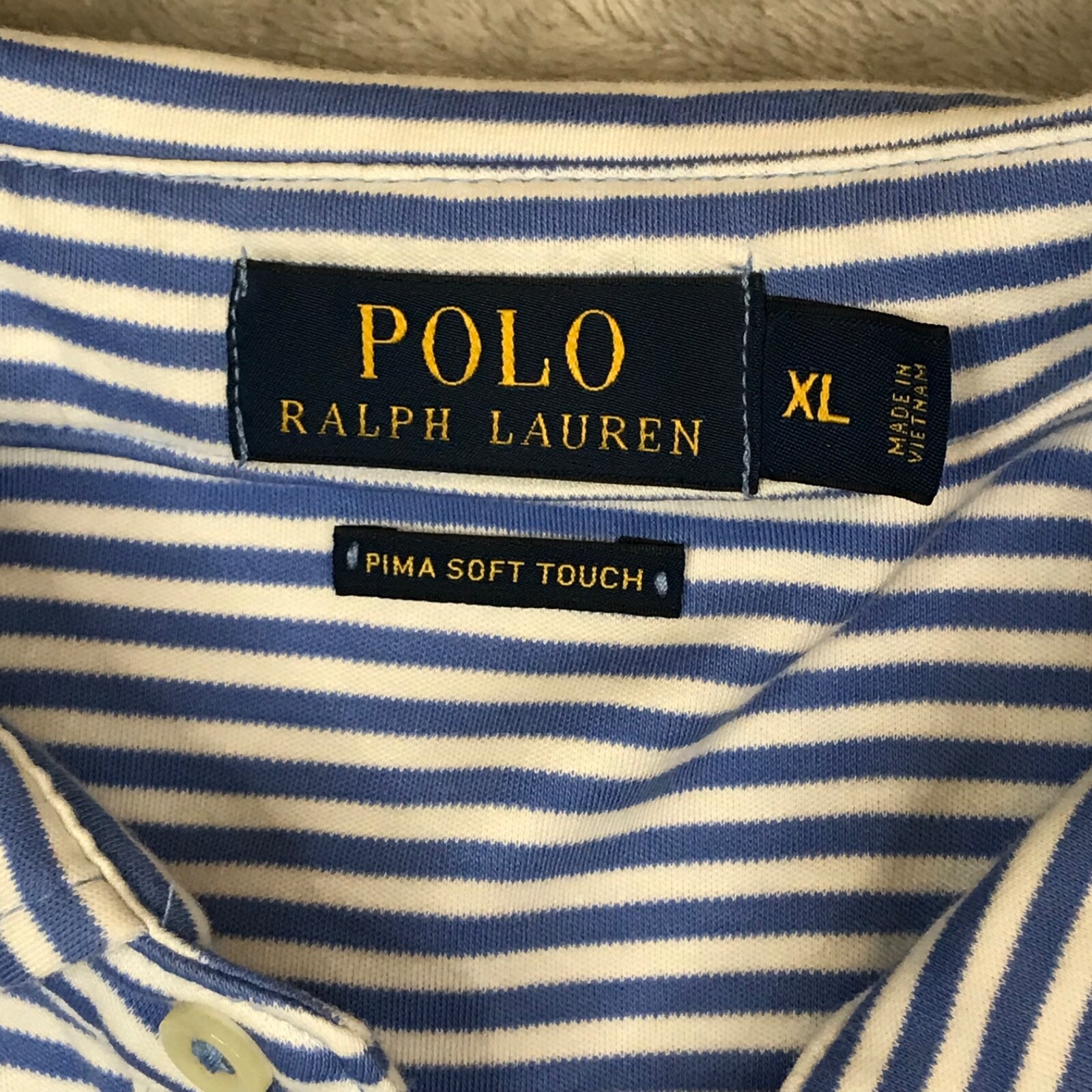 Polo Ralph Lauren Uomo Camicia XL Polo Pima Soft Touch Blu Bianco Preppy Rosa Pony