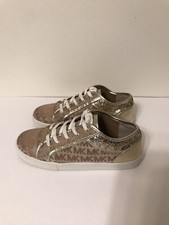 Michael Kors STARLA Gold Glitter and Tan Monogram Sneakers Youth Girls Size 4