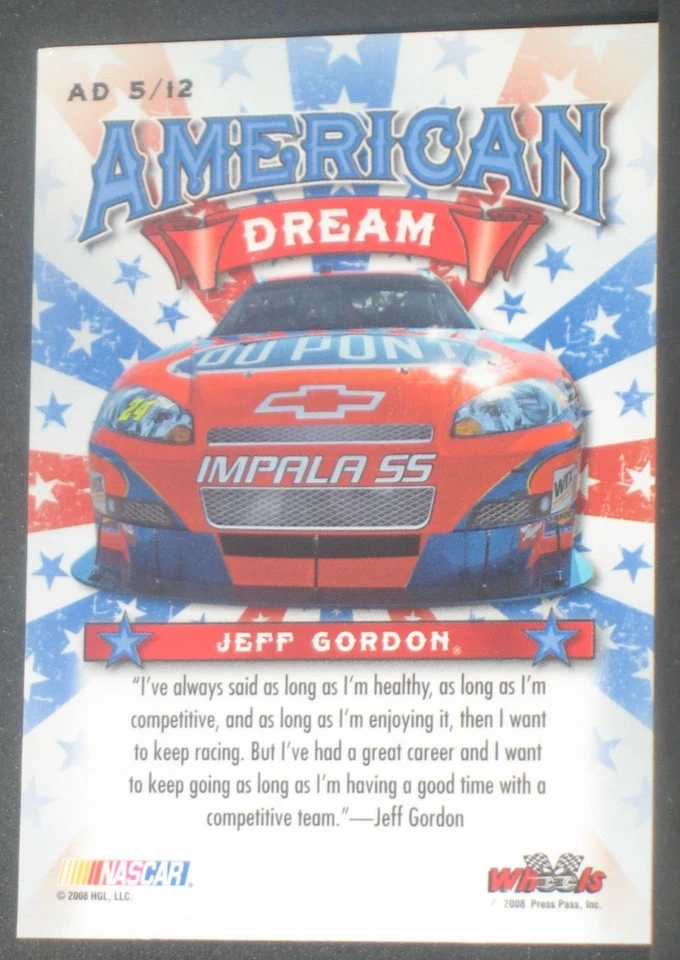 Jeff Gordon 2008 Wheels American Dream Gold Parallel #AD5 (155/250) Insert - Image 2 of 2