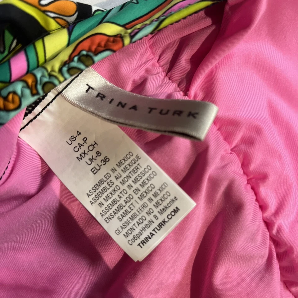 Traje de baño Trina Turk Sea Garden estampado negro de una pieza 4 caídas halter corbata trasera Foto 3 de 4