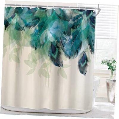  Teal Peacock Turquoise Feather Shower Curtain for 72Wx72H 01peacock Feather