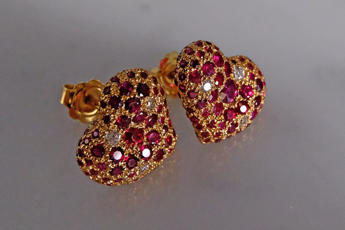 2.30Ct Round Cut Simulated Ruby Heart Stud Earrings 925 Yellow Sterling Silver - Picture 5 of 7