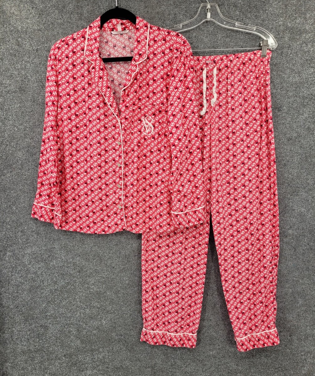 Victoria Secret Monogrammed Pajamas Womens Small Flannel Deer Christmas Red