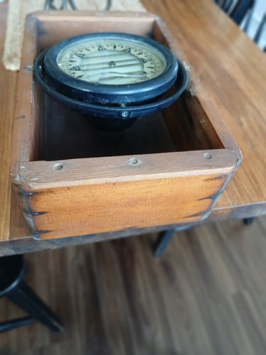 Vintage Maritime Nautical Sailing Ship Compass, in Wood Box - 第 6/10 張圖片