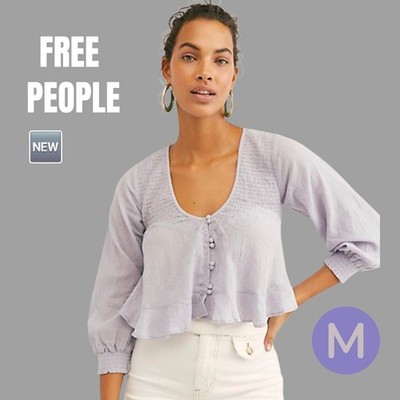 Free People Langenlook     Women s Lavander Smocked Cropped Top - Size MEDIUM 