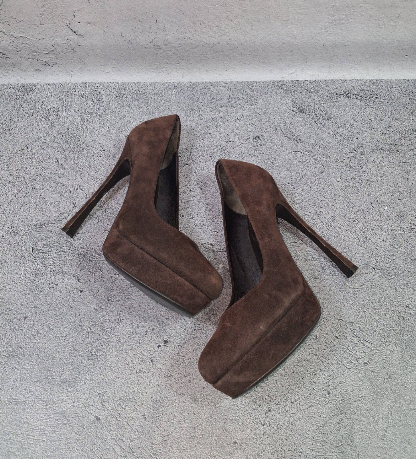 Yves Saint Laurent decolte tacco a spillo scamosciato marrone tribtoo 38 EU (7 US) YSL