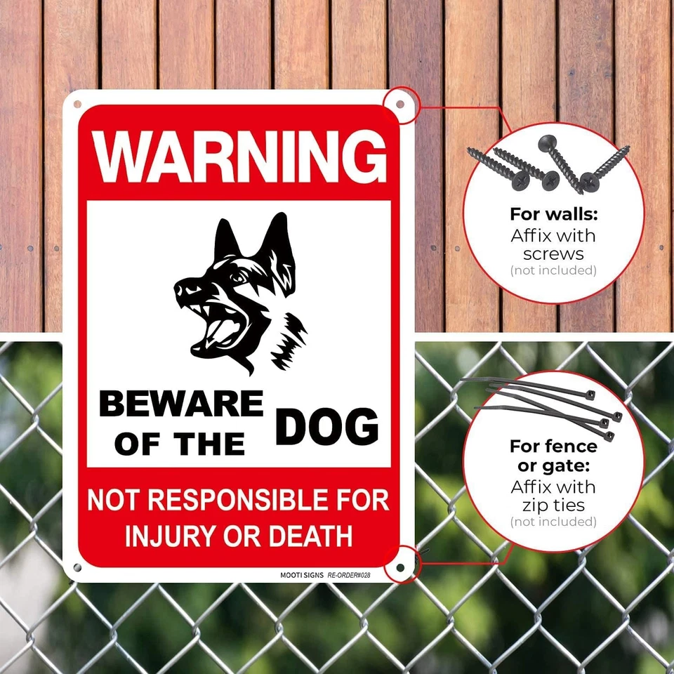 Dog Warning Signs Beware of The style1: 10X7 2 Pack, Red ,White ,Black - Image 3 of 4