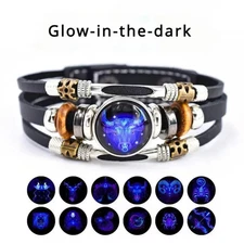 Zodiac Signs Spirit Bracelet, Beaded 12 Constellation Zodiac Leather Bracelet