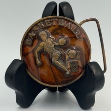 Vintage Basketball Player 3D Relief Round Belt Buckle Bronze Tone Retro Sports