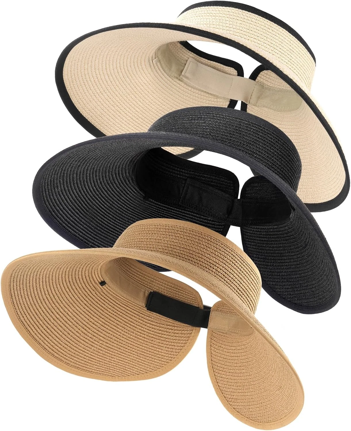 Straw Sun Visor Hats for Women UPF 80+ Wide Brim Pontytail Summer Beach Hats