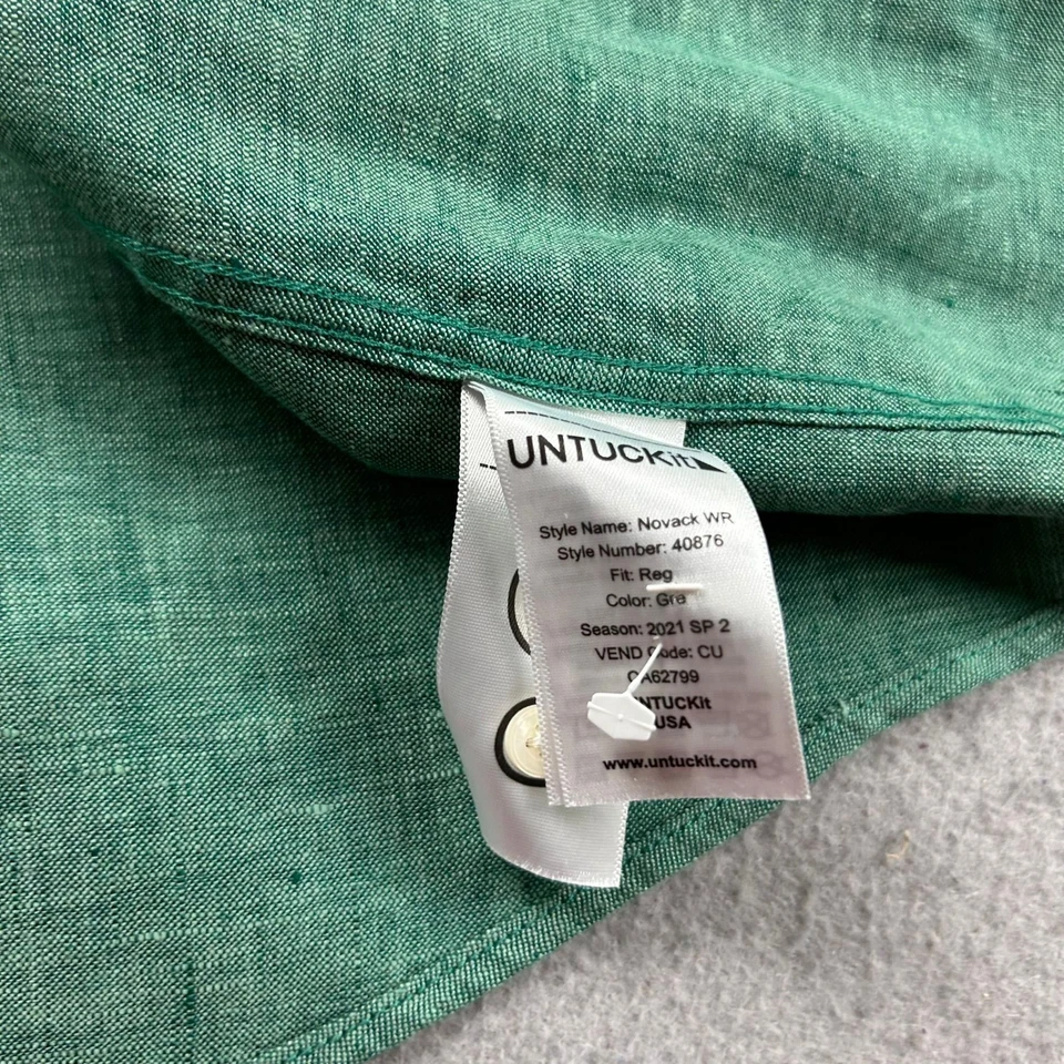 Untuckit Shirt Mens XXL Green Linen Wrinkle Resistant Button Up Long Sleeves - Image 4 of 4