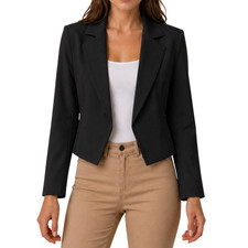 Image of Ladies Cropped Blazer Jacket Long Sleeves Fully Lined Collared Plain Short Coat