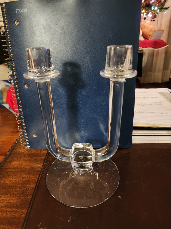781. Deco Fostoria Nocturne Clear Double Candlestick Holder 