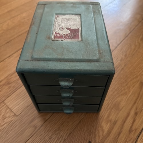 Vintage 1940's Mini File Away Chest Industrial Steelmasters Metal 4 Drawer Box