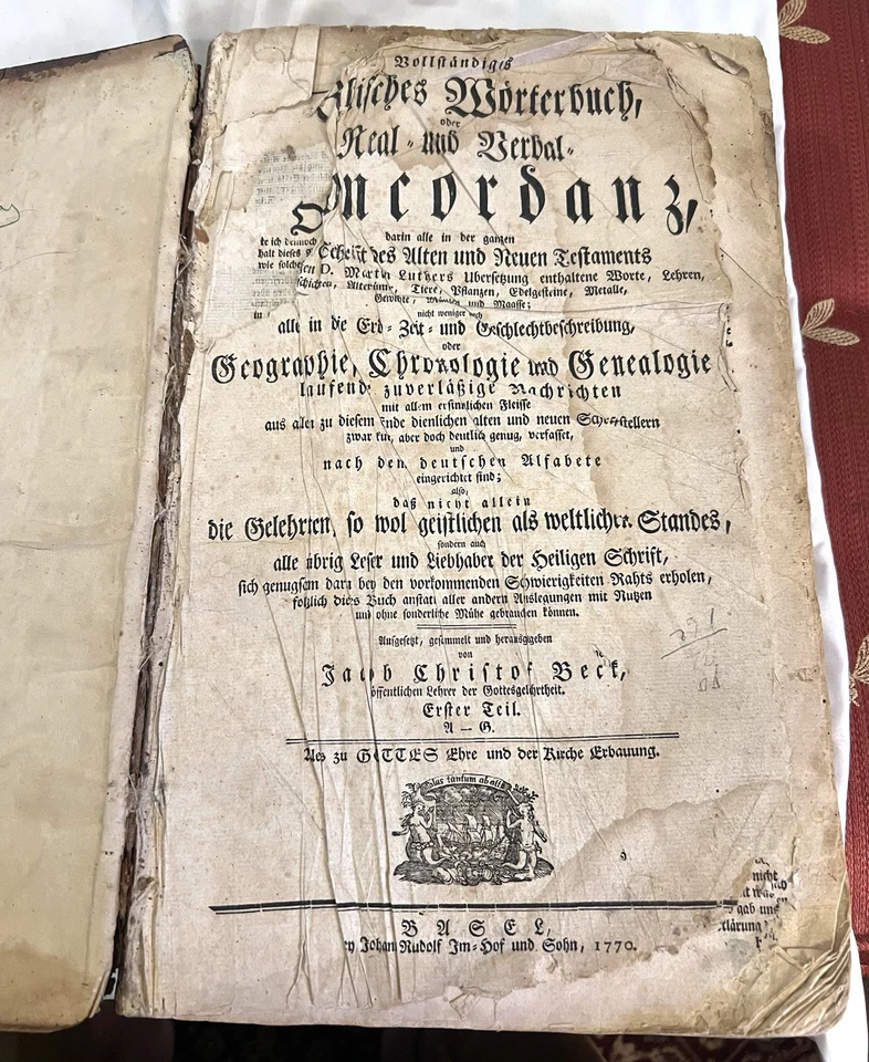 Huge 1770 German / Mennonite Bible Dictionary, 766 Pg, Hershey Family, York, PA - Image 4 of 4