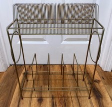 Vintage 1960s MCM Metal Gold Tone Wire LP Vinyl Album 2 Tier Record Stand Rack