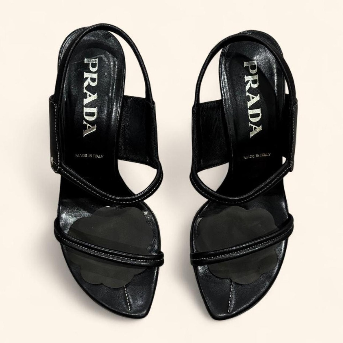 Vintage Prada Heels Y2K Black Leather Slingback Strappy Sandal