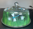 Vintage Dragonfly Hand Painted Glass Cake Plate & Dome