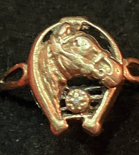 Estate 14k Yellow Gold Horseshoe w Diamond Chip Horse Head 2 gm Ring sz 6.5