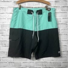 Mens Ocean Current Swim Trunks Board Shorts Size 36 Black And Turquoise