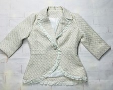 Womens BLAZER cream  tan embroidered witj ruffle trim :size medium