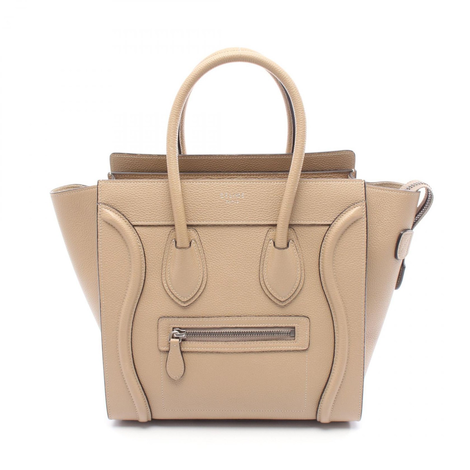 CELINE Luggage Micro Shopper Tote Bag leather Beige Used Women
