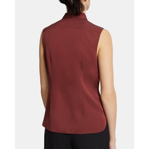 Theory NWOT Women's Fitted Sleeveless Silk Shirt Burgundy Size L - Picture 4 of 7