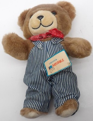 VTG 1986 Trudy Teddy Bear in Overalls with Bandana Plush stuffed animal toy 12''