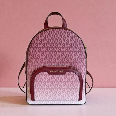 Michael Kors Jaycee Medium Zip Pocket Backpack MK Logo Cherry NWT