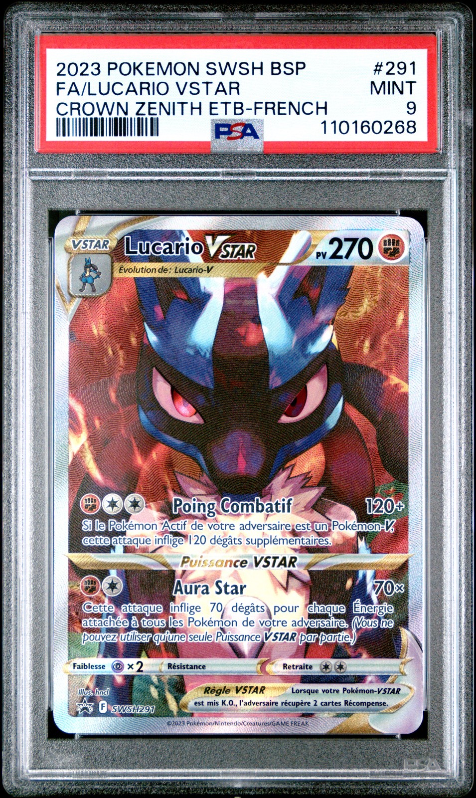 2023 POKEMON SWSH BLACK STAR PROMO #291 FULL ART/LUCARIO VSTAR PSA 9