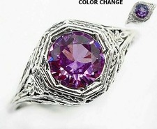2CT Natural Alexandrite 925 Solid Sterling Silver Nouveau Style Ring Sz 6