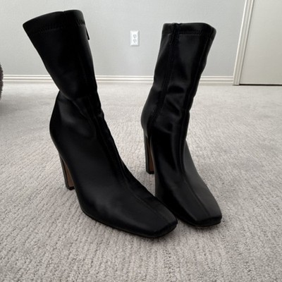 Steve Madden Black Boot Heels Square Toe Mid-Calf Zip Women's Size 8