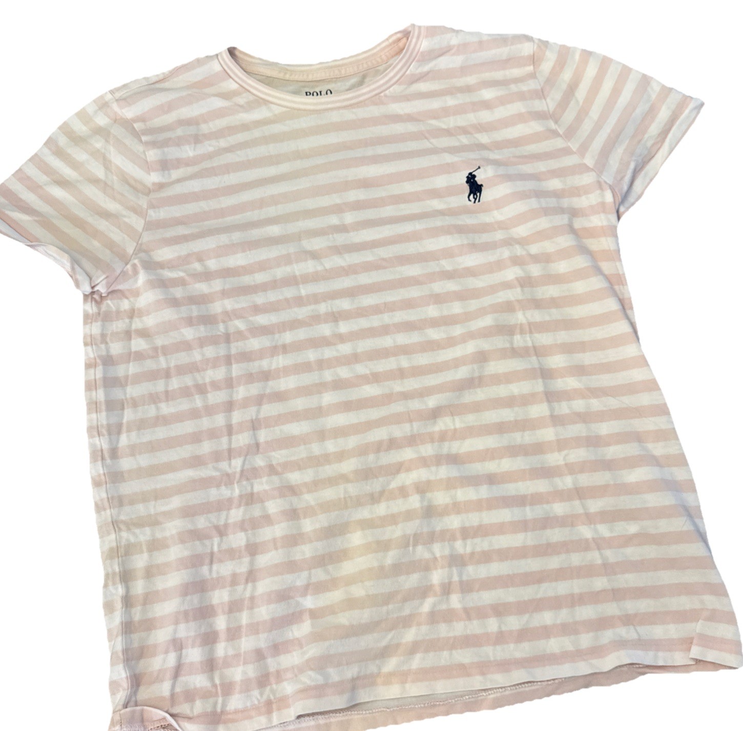 Polo Ralph Lauren Women’s T Shirt Med Pink White Coastal Y2K Preppy