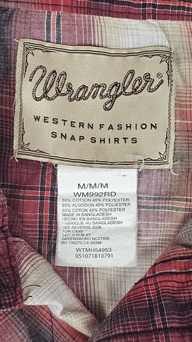 Wrangler Western Pearl Snap Button Shirt Mens Medium Plaid Long Sleeve Red White - Bild 2 von 7
