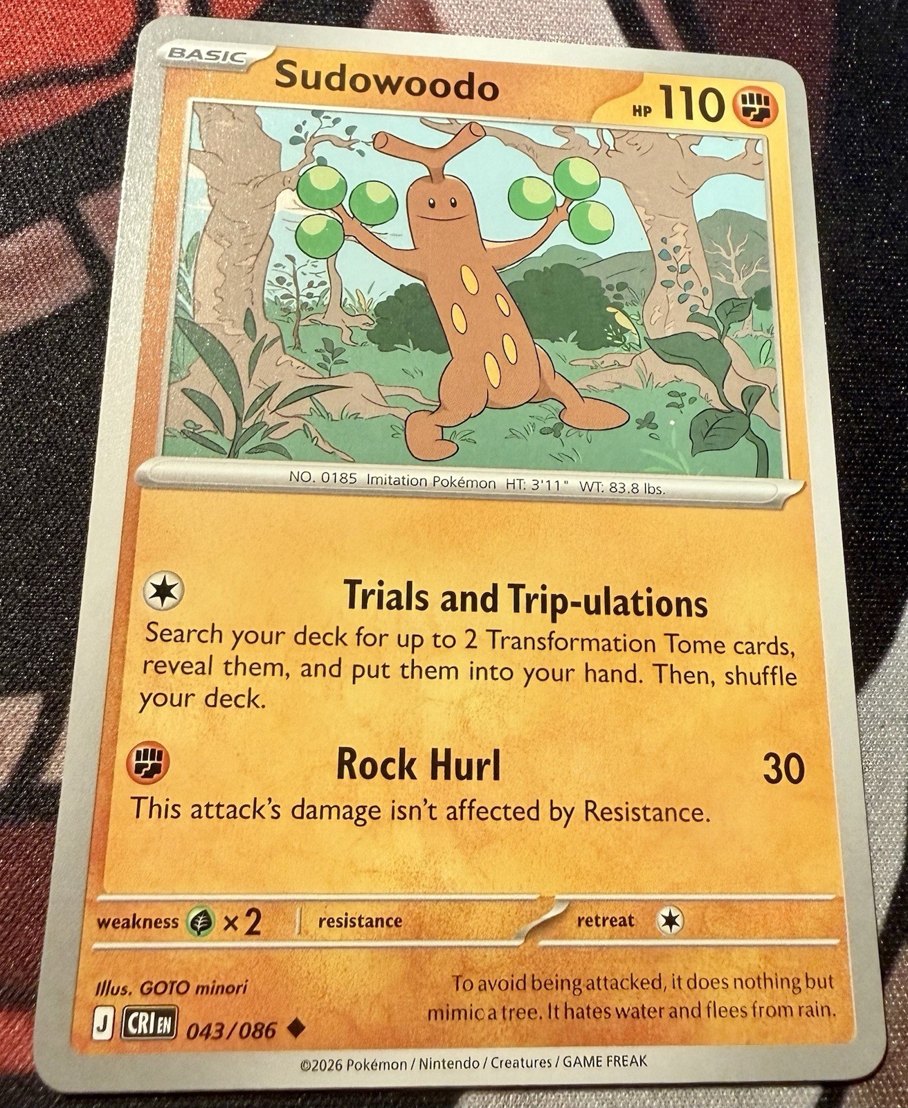 Pokémon TCG Sudowoodo Uncommon Card #043/086 ME04: Chaos Rising
