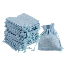 25Pcs Drawstring Burlap Gift Bags 3" x 4" Linen Sack Jewelry Pouches Blue