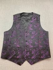 Barry.Wang Brocade Waistcoat Vest Mens L Purple Wedding Formal Prom Silky