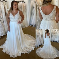 Chiffon Wedding Dresses Plus Size V Neck Sleeveless Backless Beach Bridal Gowns