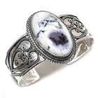 Dendrite Opal Gemstone 925 Sterling Silver Cuff Bangle Adjustable X-Mas Gift M35