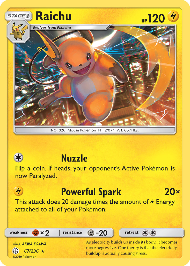 Raichu 67/236 Rare Cosmic Eclipse Pokemon Near Mint