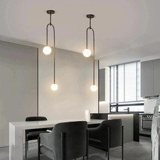 Mid-Century Modern Milk Glass Pendant Light Matte Black Ceiling Fixture Hardwire