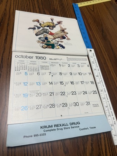 Rexall Drug Store Old Vintage 1980 Calendar Krum Pharmacy Comfort Texas TX - Picture 12 of 20