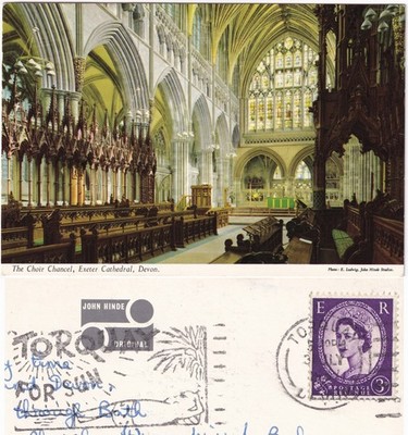 Exeter Cathedral Choir Chancel Devon John Hinde 3DC 1969 Torquay Slogan Postkarte